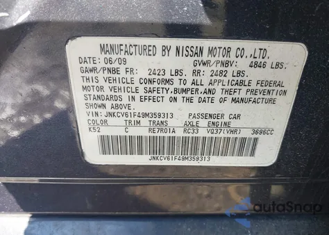 2009 Infiniti G37X from USA, damaged, VIN JNKCV61F49M359313